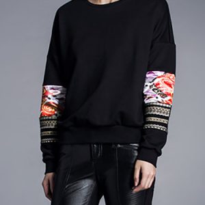 Black Paneled Long Sleeve Sweatshirt