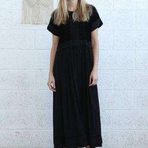 Black Paneled Solid Velvet Short Sleeve Maxi Dress