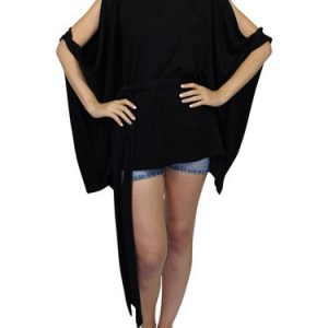 Black Plain Asymmetrical Casual Crew Neck Tunic