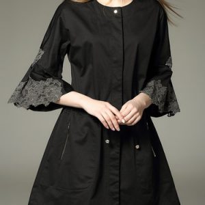 Black Plain Cotton Half Sleeve Mini Dress