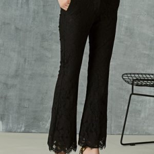 Black Plain Lace A-line Flared Pants