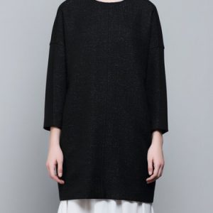 Black Plain Long Sleeve Crew Neck Cocoon Tunic