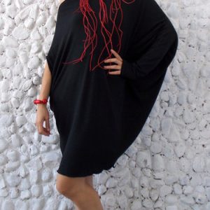 Black Plain Long Sleeve Hand Made Shift Sweater Dress