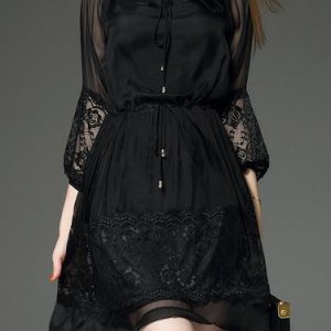 Black Plain Mesh Girly Mini Dress