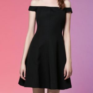 Black Plain Off-shoulder Simple Mini Dress