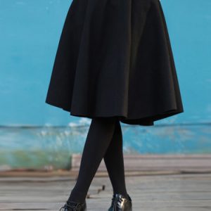 Black Plain Polyester Casual Midi Skirt