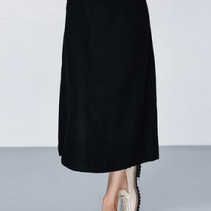 Black Plain Simple A-line Midi Skirt