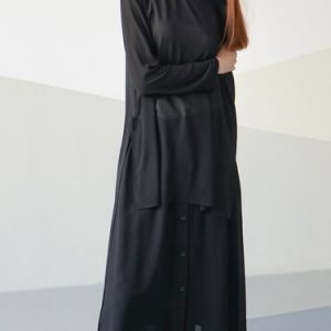 Black Plain Simple Crew Neck Tunic