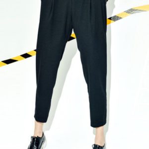 Black Plain Simple Viscose Pockets Straight Leg Pants