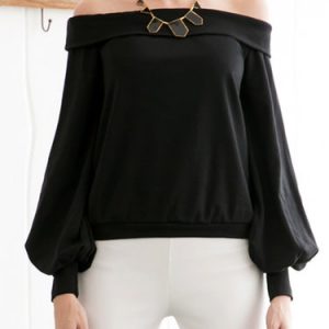 Black Plain Vintage Cotton-blend Blouse