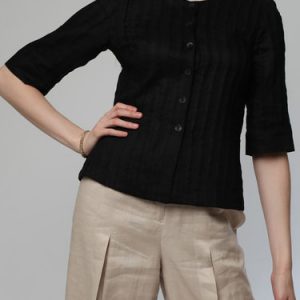 Black Pleated Elegant Plus Size Blouse