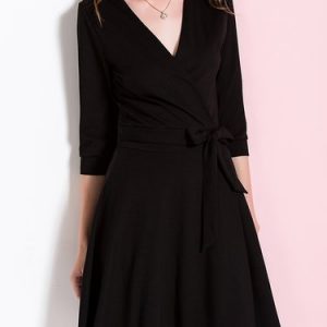 Black Plunging Neck Solid Casual Mini Dress