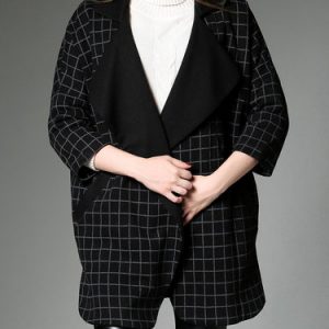 Black Pockets 3/4 Sleeve Lapel Coat