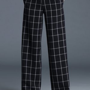 Black Pockets Casual Checkered/Plaid Wide Leg Pants