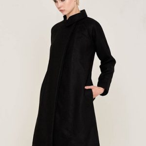 Black Pockets Elegant Stand Collar Wool Coat