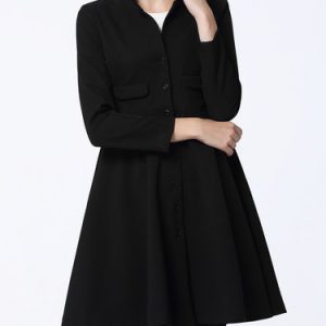 Black Pockets Long Sleeve A-line Coat