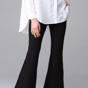 Black Pockets Plain Work Viscose Flared Pants