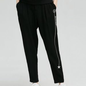 Black Pockets Polyester Casual Track Pants