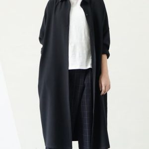 Black Pockets Shirt Collar Long Sleeve Coat