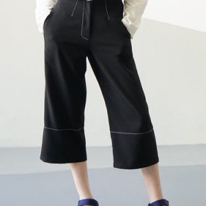 Black Pockets Simple Cropped Pants