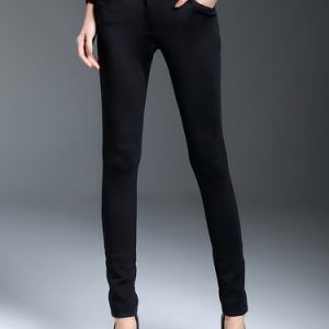 Black Pockets Simple Solid Skinny Leg Pants