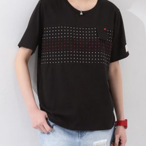 Black Polka Dots Cotton Casual T-Shirt