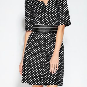 Black Polka Dots V Neck A-line Mini Dress