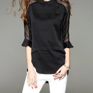 Black Polyester Casual H-line Tunic