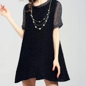 Black Polyester Short Sleeve A-line Mini Dress