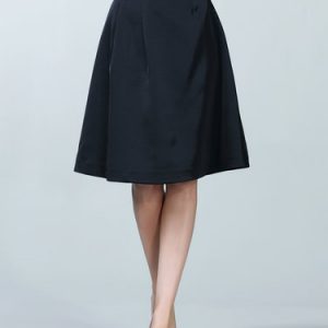 Black Polyester Solid A-line Casual Zipper Midi Skirt