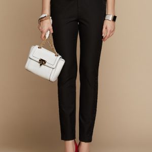 Black Polyester Solid Paneled Casual Skinny Leg Pants