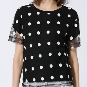 Black Printed Casual Crew Neck H-line Short Sleeved Top