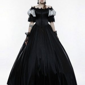 Black Retro Costumes Lace Pleated Middle Ages Party Prom Dress Halloween