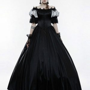 Black Retro Costumes Lace Pleated Middle Ages Party Prom Dress Halloween