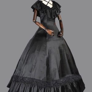 Black Retro Costumes Women Vintage Dress Ruffle Sateen Ball Gown Dress