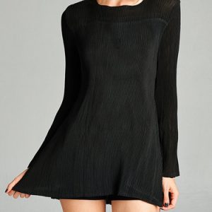 Black Ribbed Asymmetrical Long Sleeved Top