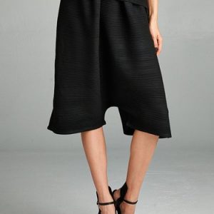 Black Ribbed Polyester Casual Plain Culottes Pants