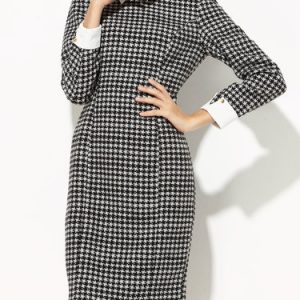 Black Sheath Elegant Houndstooth Midi Dress