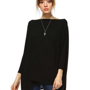 Black Shift Knitted Basic Plain Two Ways Tunic