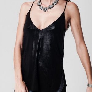 Black Shimmer H-line V Neck Spaghetti Cami