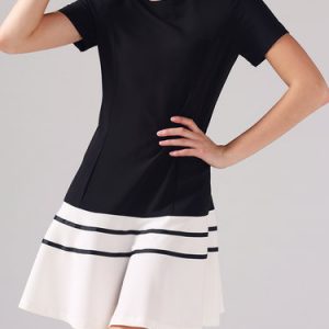 Black Short Sleeve Crew Neck Polyester Mini Dress