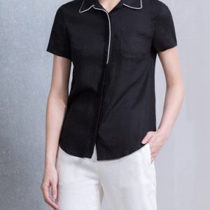 Black Short Sleeve H-line Blouse with Pockets