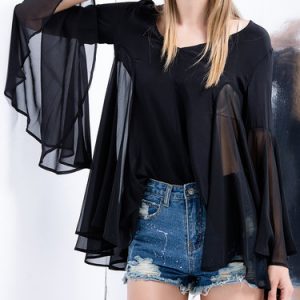 Black Silk V Neck Swing Casual Blouse