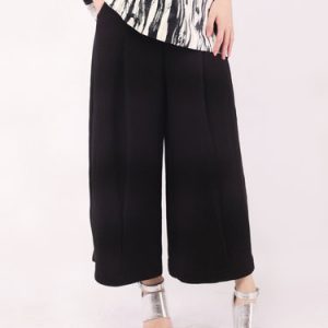 Black Simple Folds Pockets Wide Leg Pants