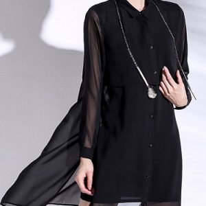 Black Simple H-line Stand Collar Tunic