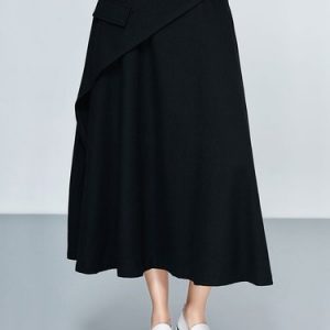 Black Simple Plain Midi Skirt