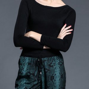 Black Simple Plain Polyester Long Sleeve Top