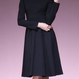 Black Simple Polka Dot Printed A-line Midi Dress