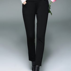 Black Simple Symmetric Solid Cotton-blend Straight Leg Pants