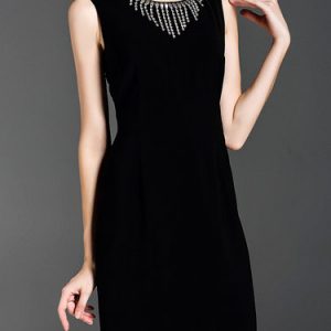 Black Sleeveless Beaded Mini Dress